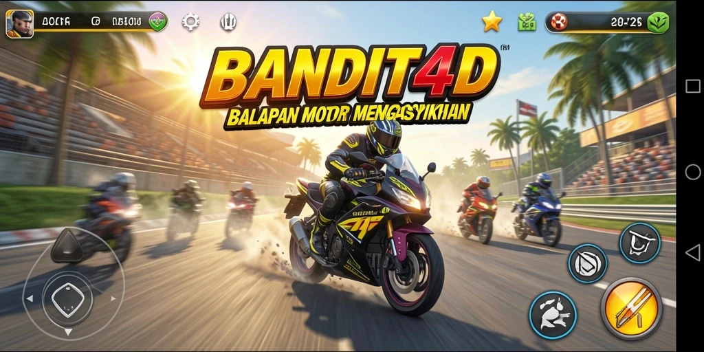 Screenshot BANDIT4D menampilkan aksi balapan motor yang mendebarkan.
