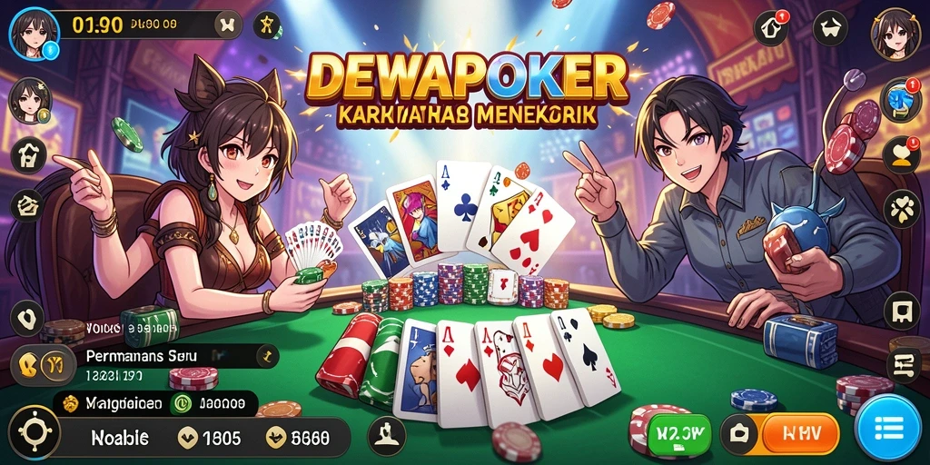 Screenshot gameplay DEWAPOKER yang menampilkan karakter anime bertarung.