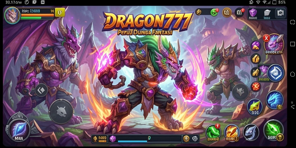 Tangkapan layar gameplay DRAGON777 menampilkan pertarungan intens dengan efek visual menakjubkan.