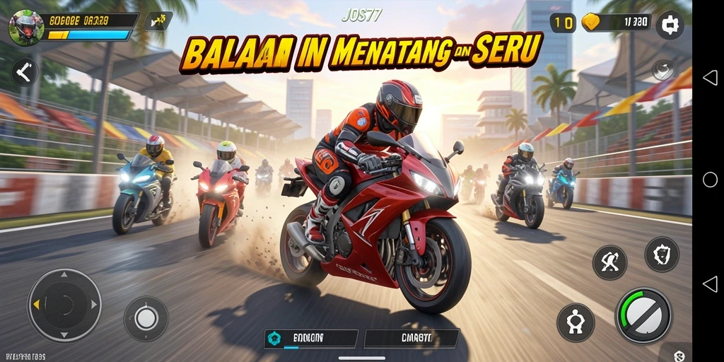 Screenshot JOS77 menampilkan aksi balapan motor yang mendebarkan.