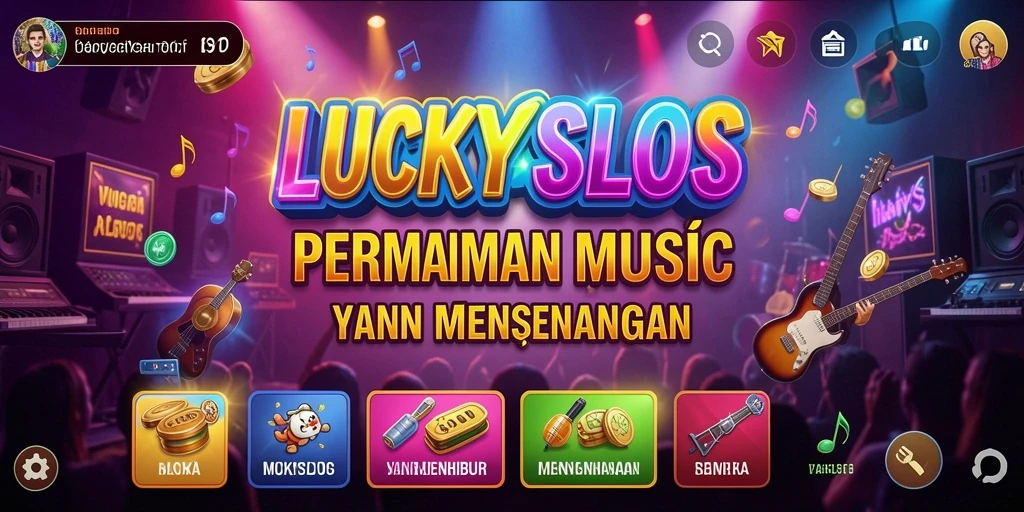 Tampilan gameplay menarik LUCKYSLOTS dengan elemen musik yang menyenangkan.