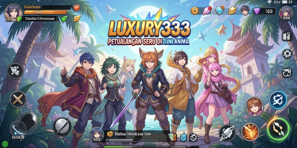 Screenshot gameplay LUXURY333 menunjukkan karakter menarik dalam petualangan anime.
