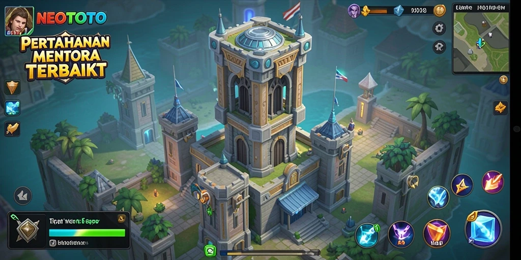 Tampilan gameplay seru dari NEOTOTO dengan menara beragam dan musuh yang menantang.