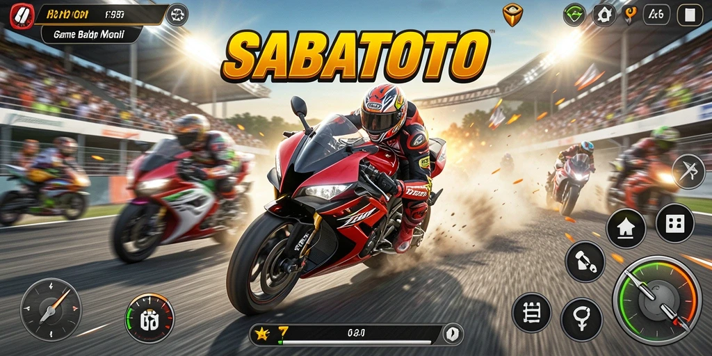 Tampilan gameplay balap motor yang intens dan menantang.