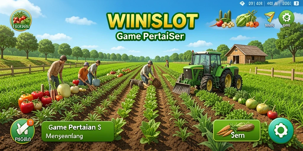 Tangkapan layar gameplay WINSLOT menampilkan kebun subur dan aktivitas bertani.