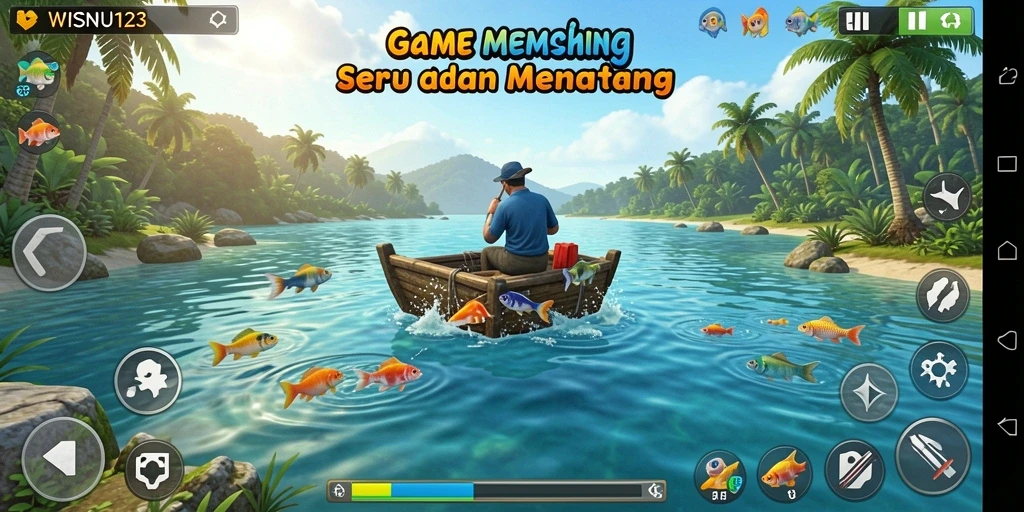 Tampilan gameplay menarik saat memancing di WISNU123.